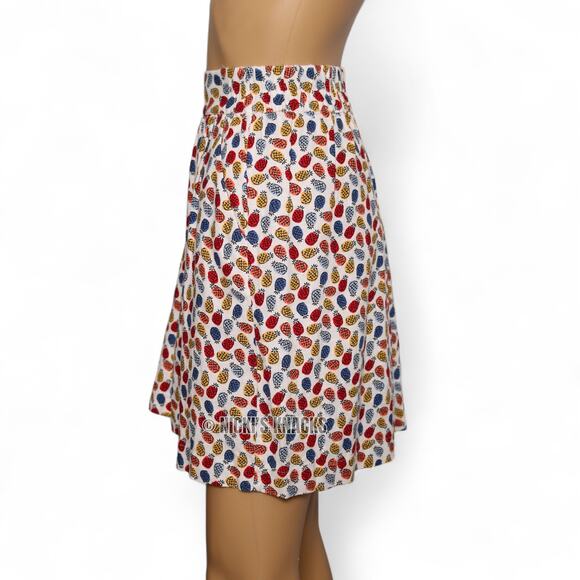 Loft Linen Blend Pineapple Print Pull On Skirt With Pockets White Multi Size M - Picture 4 of 8